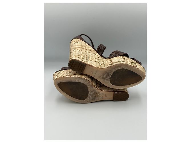 Sandali wedge in pelle Christian Dior Brown Cannage Platform Marrone - vista 9
