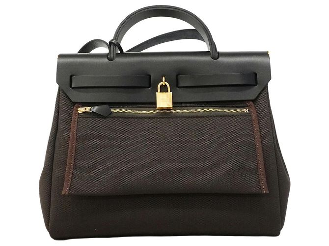 Hermès Borsa Hermes Herbag Zip Pocket PM Marrone Nero - vista 10