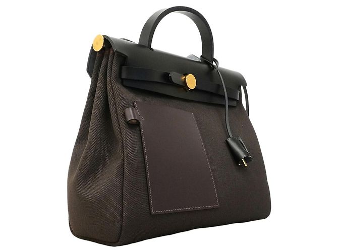 Hermès Borsa Hermes Herbag Zip Pocket PM Marrone Nero - vista 2