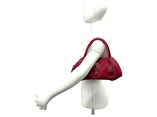 Loewe Senda Logo Geprägte Lederhandtasche Rot - Ansicht 2