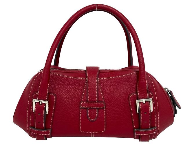 Loewe Senda Logo Geprägte Lederhandtasche Rot - Ansicht 3