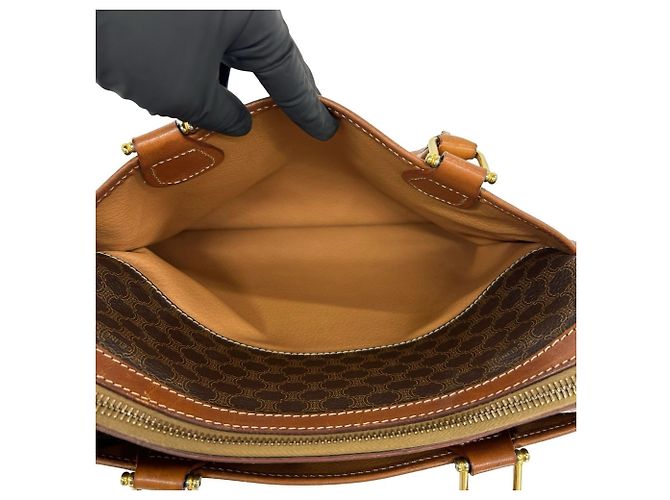 Céline Celine Vintage Macadam Blazon Pattern Triomphe Lederhandtasche Braun - Ansicht 10