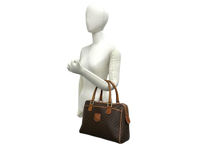 Céline Celine Vintage Macadam Blazon Pattern Triomphe Lederhandtasche Braun - Ansicht 2