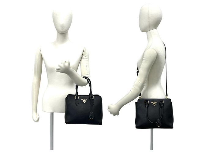 Mini borsa tote Prada in pelle Saffiano Nero - vista 2