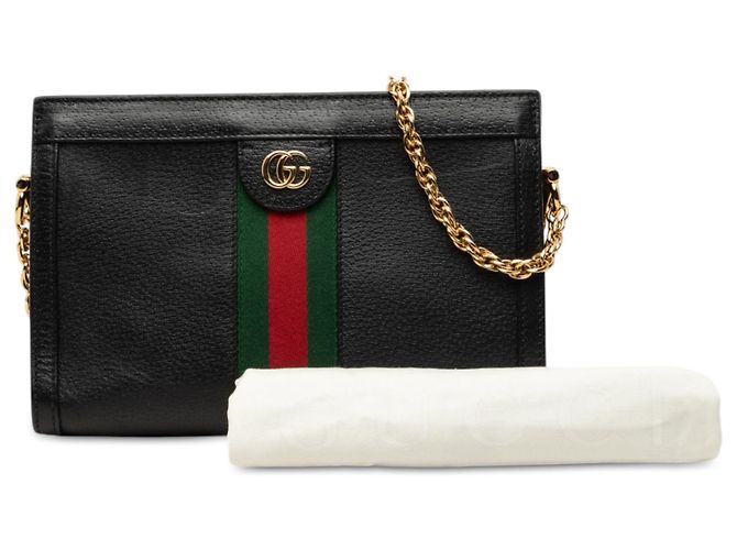 Gucci Borsa a Tracolla Ophidia Chain Piccola in Pelle di Vitello Nera Nero - vista 8