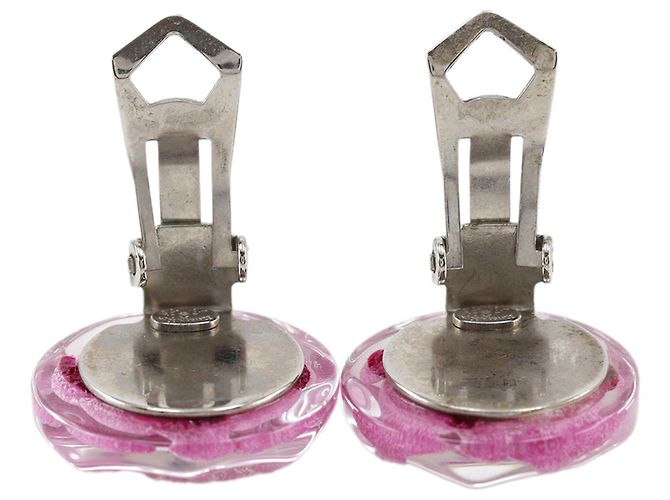 Orecchini a clip Chanel Pink CC Resin Camellia Rosa - vista 5