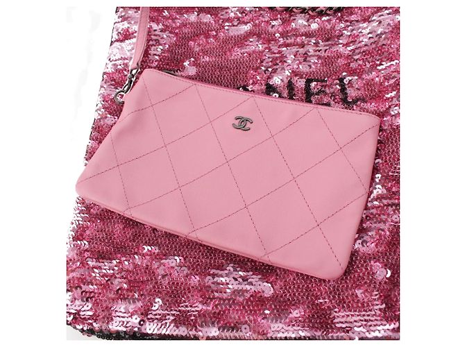 Borsa Shopping Chanel in paillettes rosa - vista 13