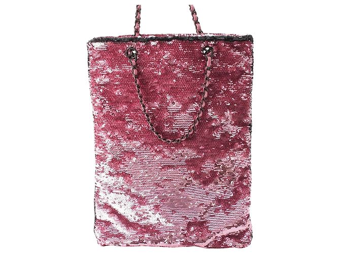 Borsa Shopping Chanel in paillettes rosa - vista 2