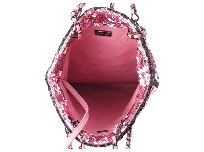 Borsa Shopping Chanel in paillettes rosa - vista 4