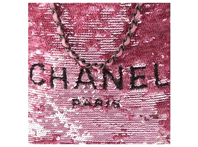 Borsa Shopping Chanel in paillettes rosa - vista 6