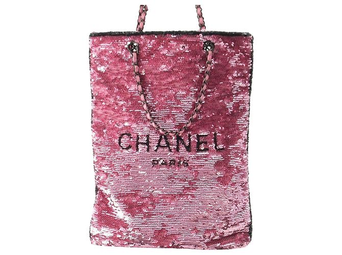 Borsa Shopping Chanel in paillettes rosa - vista 8