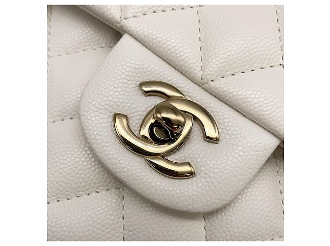 Borsa a tracolla con catena Chanel in vitello grana bianca Bianco - vista 12