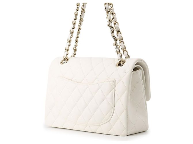 Borsa a tracolla con catena Chanel in vitello grana bianca Bianco - vista 2