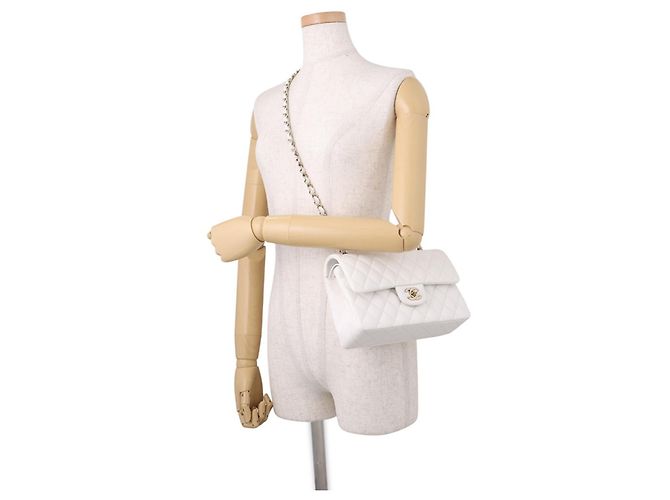 Borsa a tracolla con catena Chanel in vitello grana bianca Bianco - vista 5