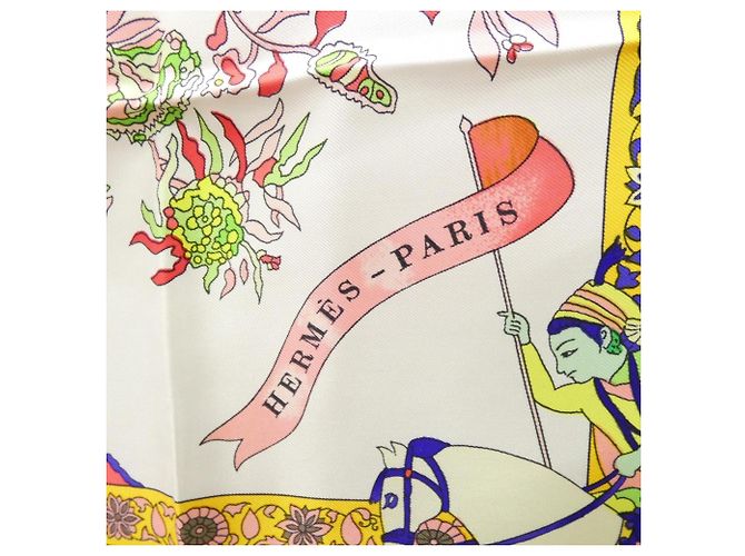 Hermès Carré Hermes Fantaisies Indiennes Sciarpa Muffler Bianco - vista 2