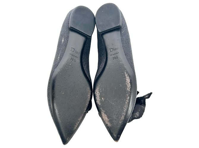 Ballerine a punta Dior decorate con rose in glitter nero - vista 10
