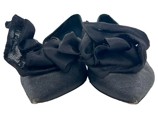 Ballerine a punta Dior decorate con rose in glitter nero - vista 2