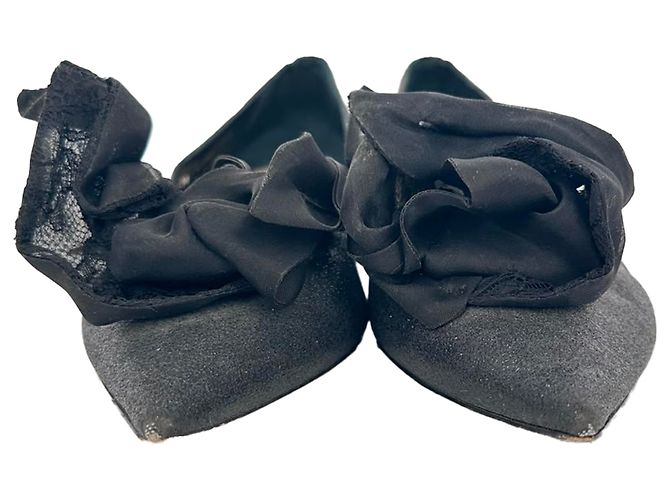 Ballerine a punta Dior decorate con rose in glitter nero - vista 3