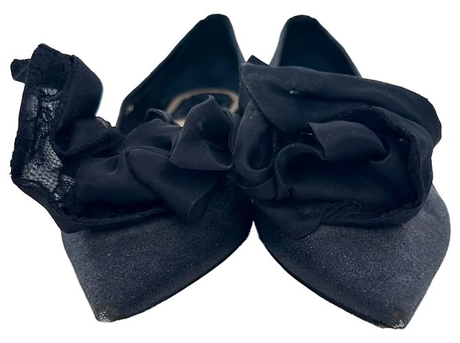 Ballerine a punta Dior decorate con rose in glitter nero - vista 4