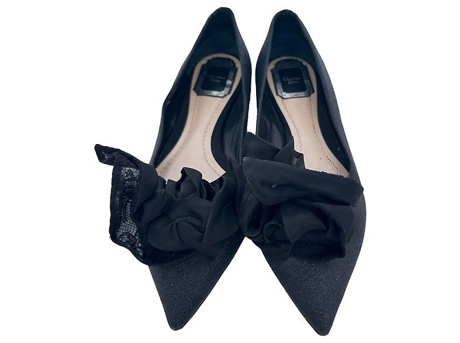 Ballerine a punta Dior decorate con rose in glitter nero - vista 5