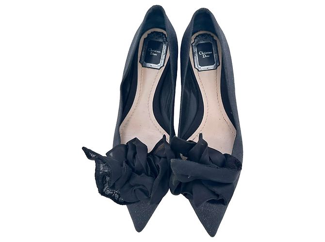 Ballerine a punta Dior decorate con rose in glitter nero - vista 6