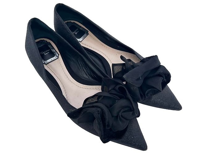 Ballerine a punta Dior decorate con rose in glitter nero - vista 7