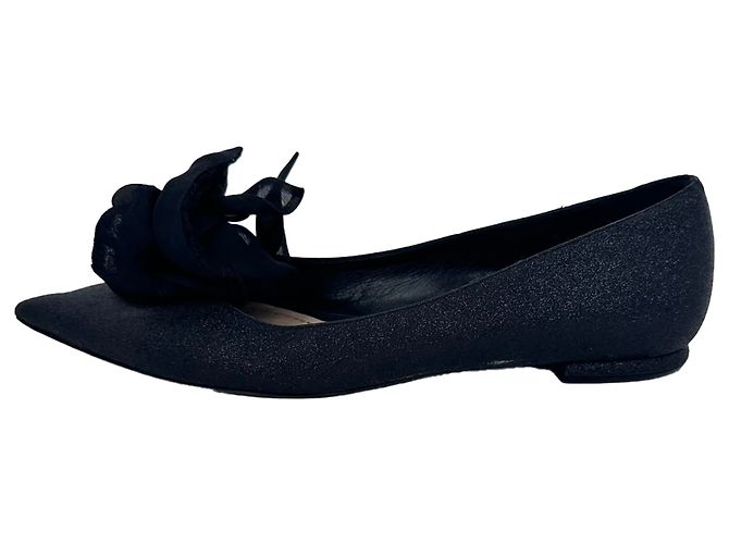 Ballerine a punta Dior decorate con rose in glitter nero - vista 9