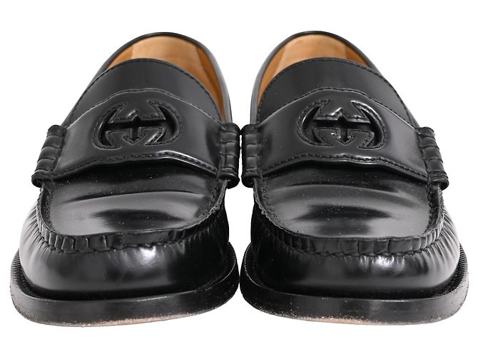 Logo Gucci Interlocking G in pelle nera Nero - vista 2