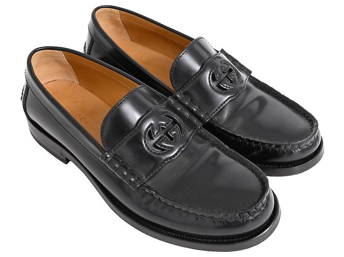 Logo Gucci Interlocking G in pelle nera Nero - vista 4