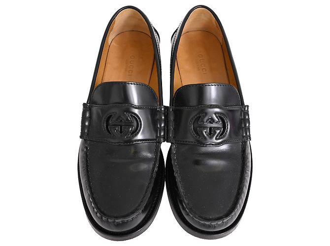 Logo Gucci Interlocking G in pelle nera Nero - vista 5