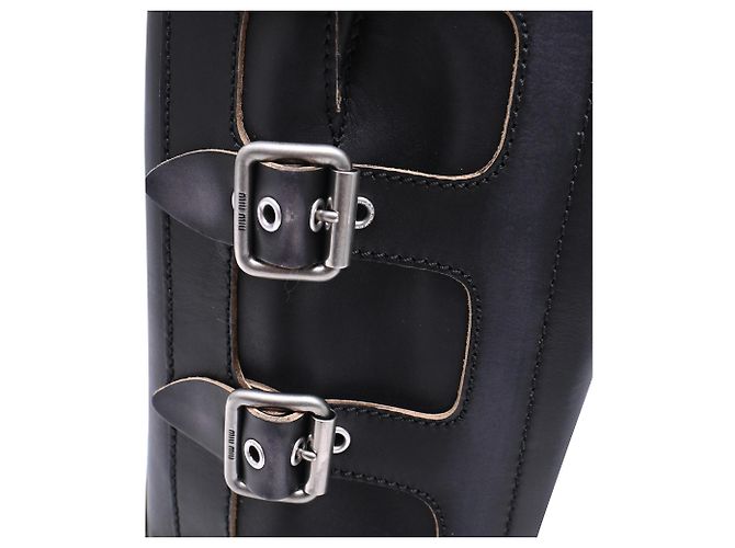 Miu Miu Biker-Boots mit Schnallenriemen aus schwarzem Leder - Ansicht 16