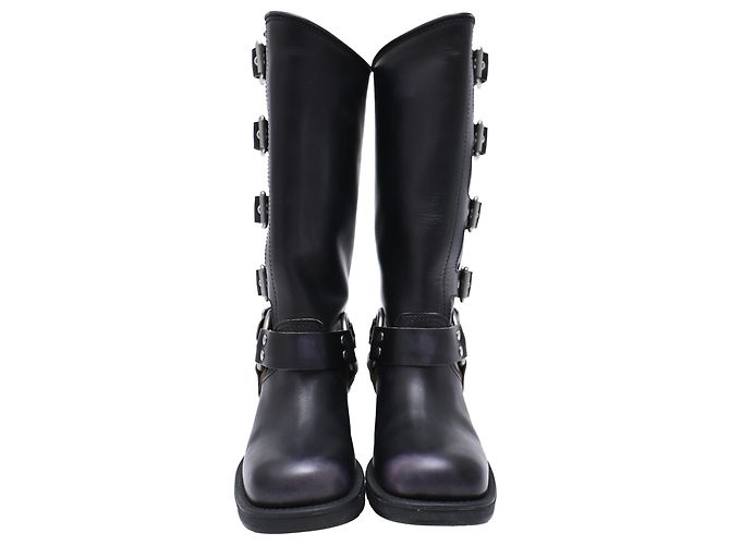 Miu Miu Biker-Boots mit Schnallenriemen aus schwarzem Leder - Ansicht 2