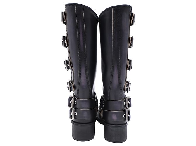 Miu Miu Biker-Boots mit Schnallenriemen aus schwarzem Leder - Ansicht 3