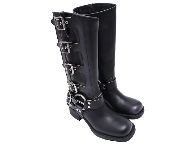 Miu Miu Biker-Boots mit Schnallenriemen aus schwarzem Leder - Ansicht 4