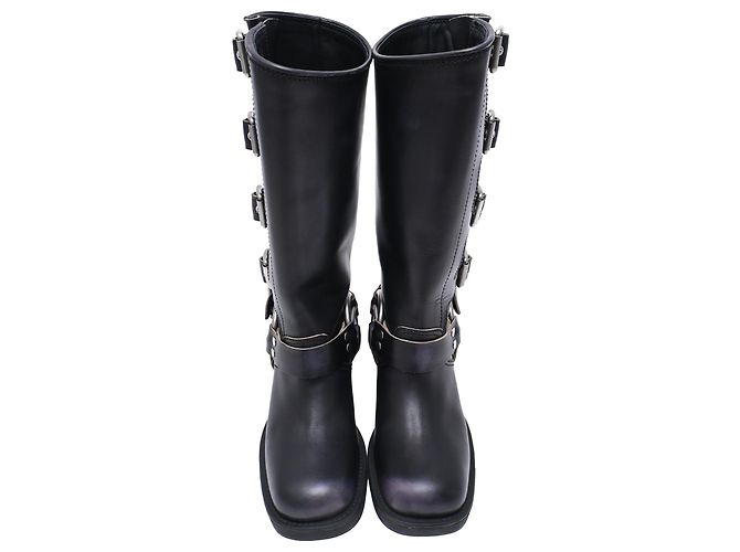 Miu Miu Biker-Boots mit Schnallenriemen aus schwarzem Leder - Ansicht 5