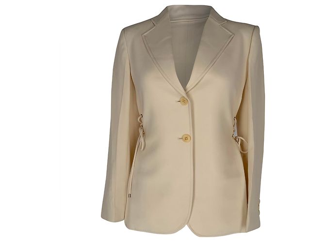 Blazer Theory abotoado simples com laços laterais em triacetato creme Branco Cru - vista 2