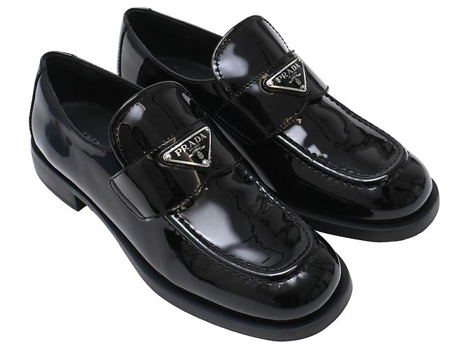 Mocassini Prada con logo Triangle in pelle verniciata nera Nero - vista 4