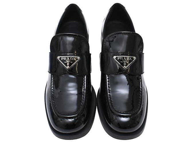 Mocassini Prada con logo Triangle in pelle verniciata nera Nero - vista 5