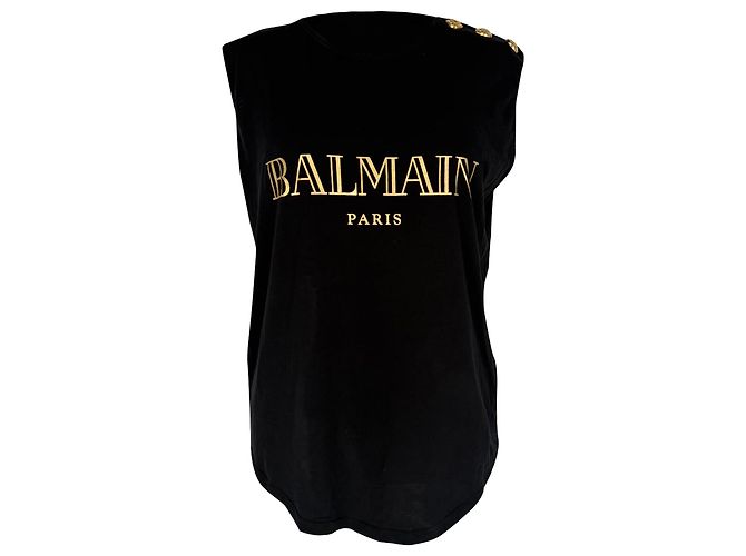 Top sin mangas Balmain Gold Logo en algodón negro - vista 2