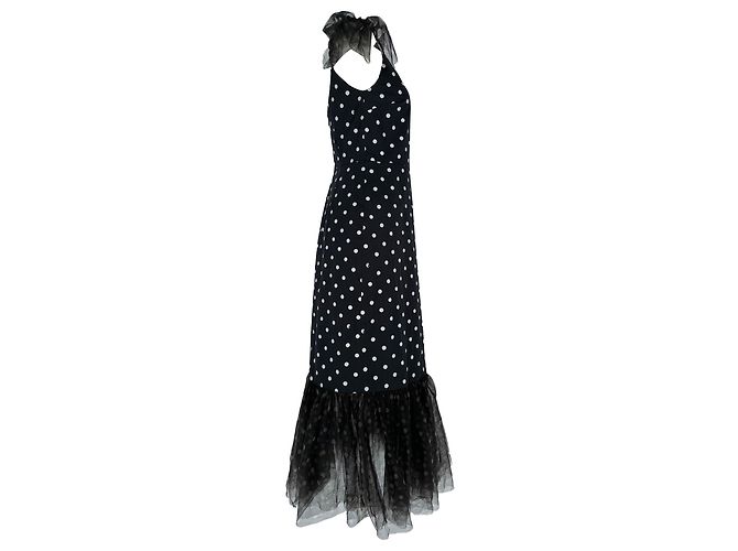 Staud Tulle Trim Polka Dot Midi Dress in Black Cotton - view 2
