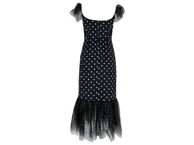 Staud Tulle Trim Polka Dot Midi Dress in Black Cotton - view 3