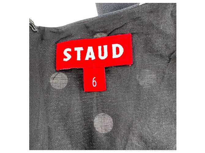 Staud Tulle Trim Polka Dot Midi Dress in Black Cotton - view 4