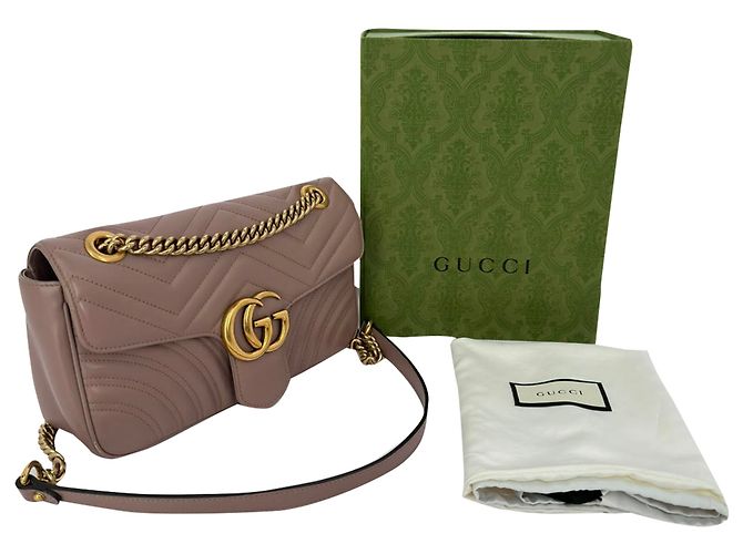 Borsa a tracolla Gucci Medium GG Marmont in pelle Tan Marrone Beige - vista 13