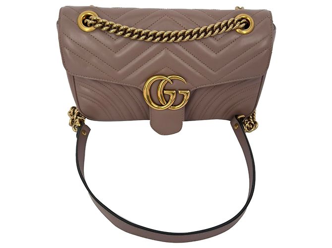 Borsa a tracolla Gucci Medium GG Marmont in pelle Tan Marrone Beige - vista 2