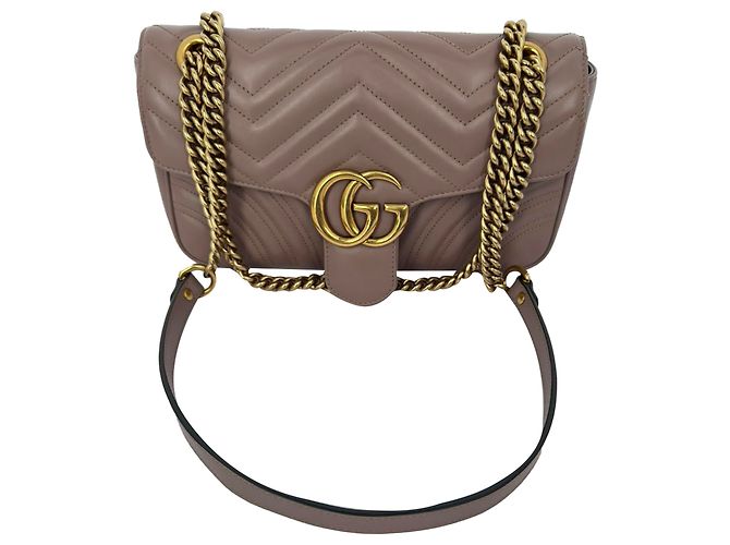 Borsa a tracolla Gucci Medium GG Marmont in pelle Tan Marrone Beige - vista 3