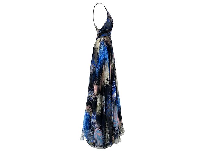 Abito maxi stampato piume Emilio Pucci in seta multicolore - vista 2