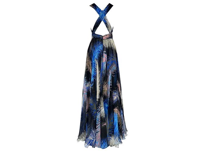 Abito maxi stampato piume Emilio Pucci in seta multicolore - vista 3