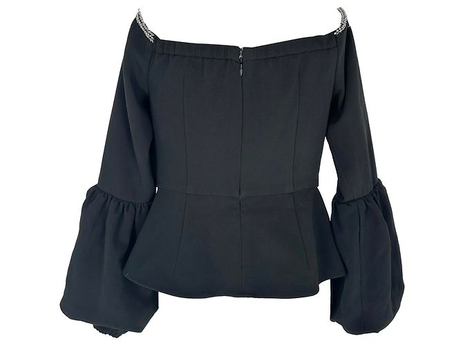 Self portrait Self-Portrait Top mit kristallbesetztem Ausschnitt aus schwarzem Polyester - Ansicht 3