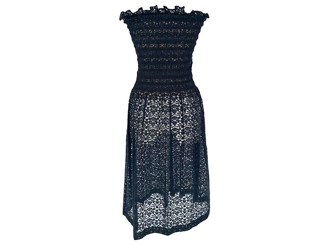 Stella Mc Cartney Vestido midi palabra de honor de encaje Stella Mccartney en algodón azul marino - vista 3