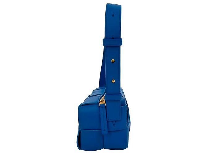 Borsa a tracolla Small Brick Cassette Bottega Veneta in pelle di agnello blu - vista 2